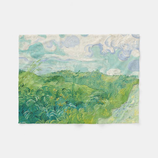 Grüne Weizenfelder Van Gogh Vintage Kunst Fleecedecke (Vorderseite (Horizontal))