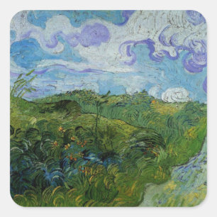 Grüne Weizenfelder von Vincent van Gogh Quadratischer Aufkleber