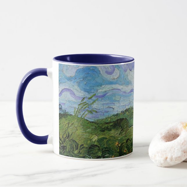 Grüne Weizenfelder von Vincent van Gogh Tasse (Mit Donut)