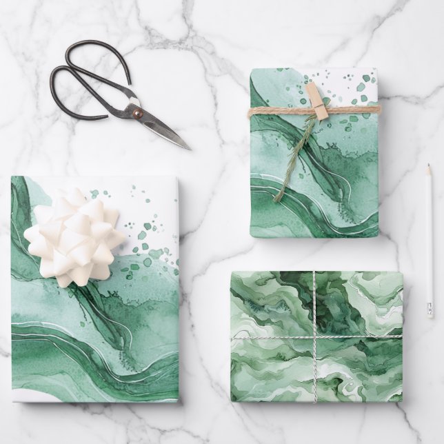 Grüne Welle Abstrakter Geburtstag Geschenkpapier Set (Vorderseite)