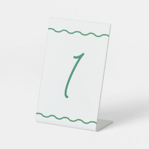 Grüne wellige Retro-Hochzeitstisch-Nummer Sockelschild
