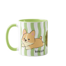 Grüne wellige Streifen Corgi Foto Name Kaffee