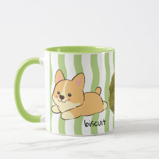 Grüne wellige Streifen Corgi Foto Name Kaffee Tasse