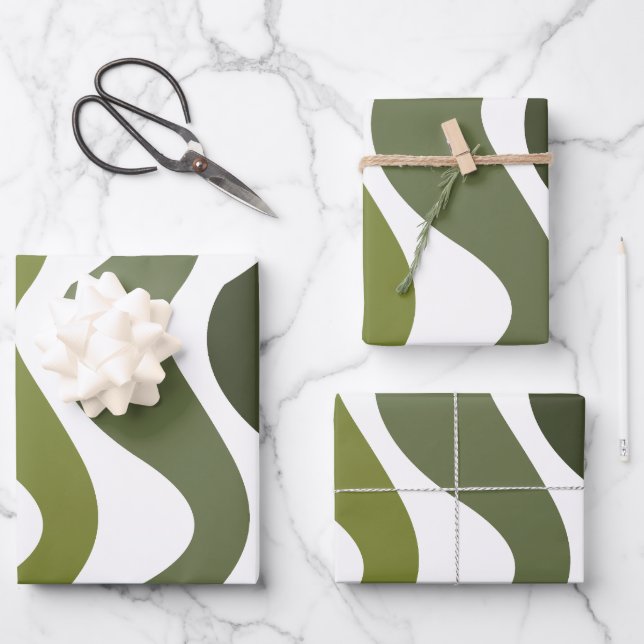 Grüne wellige Streifen Geschenkpapier Set (Vorderseite)
