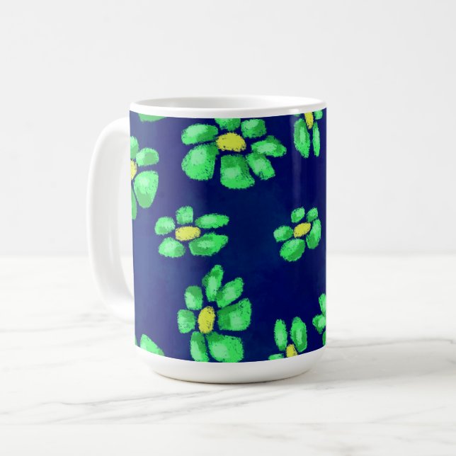 Grüne Whimsical Blume - Debatten über den blauen H Kaffeetasse (Vorderseite Links)