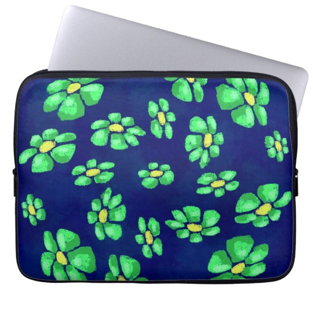 Grüne Whimsical Blume - Debatten über den blauen H Laptopschutzhülle (Vorderseite)