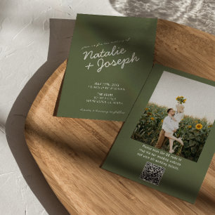 Grüne whimsical Sommer Foto QR Code Hochzeit Einladung