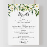Grüne White Floral Wedding Drinks Menü Zeichen<br><div class="desc">Dieses moderne kalligraphische Hochzeitsgetränk-Menü ist perfekt für eine rustikale Hochzeit. Das Design besticht durch elegante,  weiße,  Aquarellbäume mit grünem Blattwerk.</div>