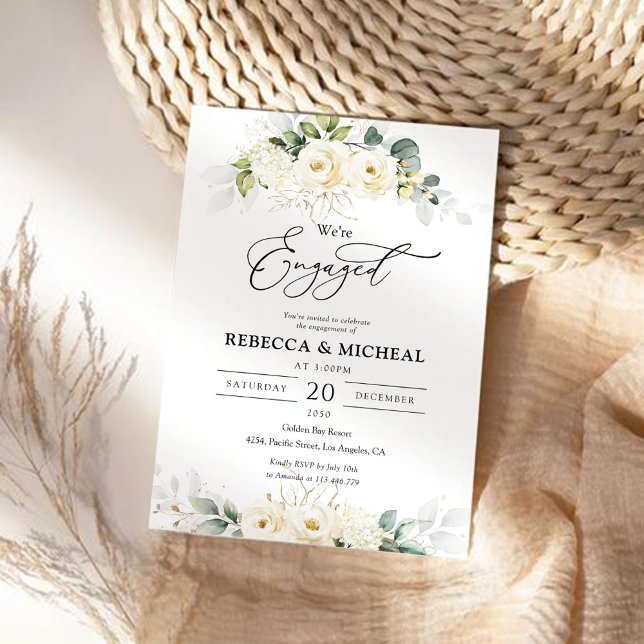 Grüne White Roses Engagement Party Einladung (Von Creator hochgeladen)