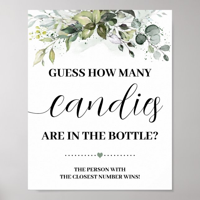 Grüne Wie viele Candies Baby Shower Spielzeichen Poster (Vorne)