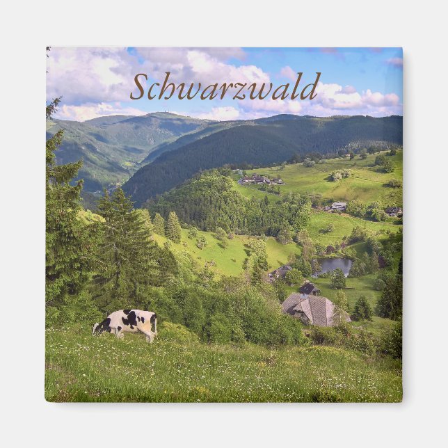 Grüne Wiesen und eine Kuh mit Panoramablick Magnet (Vorne)