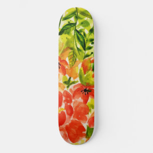 Grüne Wild blühende Korallen Blume Wasserfarbe Skateboard