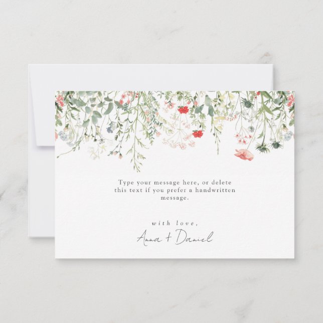 Grüne Wildblume Hochzeit Dankeskarte (Rückseite)