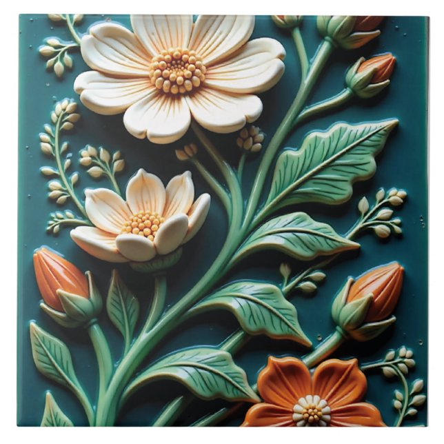 Grüne Wildblumen Fliese (Vorderseite)
