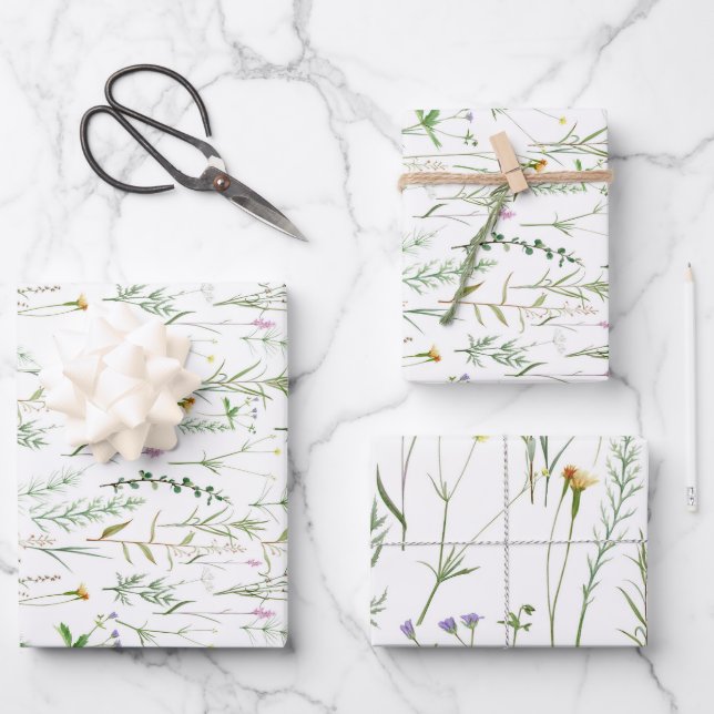Grüne Wildblumen  Geschenkpapier Set (Vorderseite)