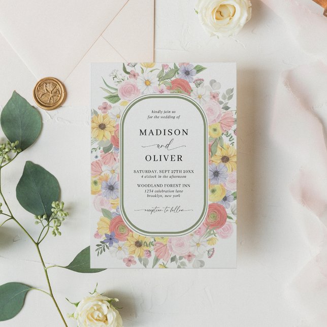 Grüne Wilde Blume Blumenwasser Hochzeit Einladung (Von Creator hochgeladen)