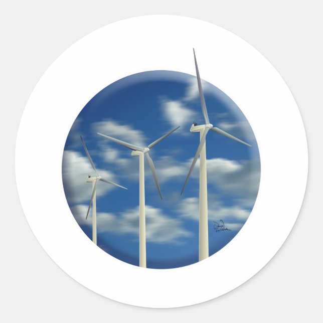 Grüne Windkraftanlage Runder Aufkleber (Vorderseite)