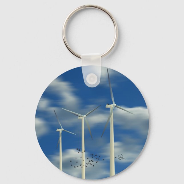 Grüne Windkraftanlage Schlüsselanhänger (Vorderseite)