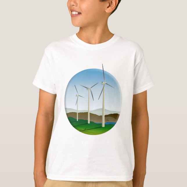 Grüne Windkraftanlage T-Shirt (Vorderseite)