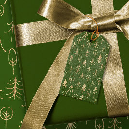 Grüne Winter Szene Bäume Snow Gold Foil Geschenket Geschenkanhänger