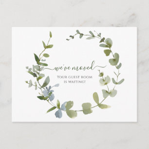 Grüne Wir haben Wasserfarbenankündigung verschoben Postkarte