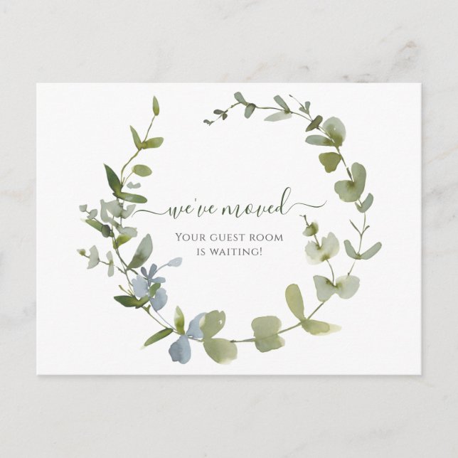 Grüne Wir haben Wasserfarbenankündigung verschoben Postkarte (Vorderseite)