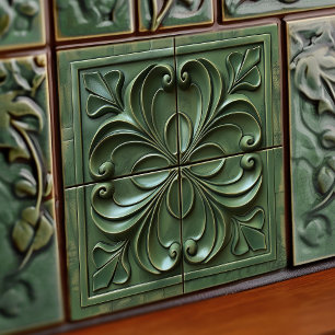 Grüne Wirbel Art Nouveau Keramikfliesen Quadrate Fliese