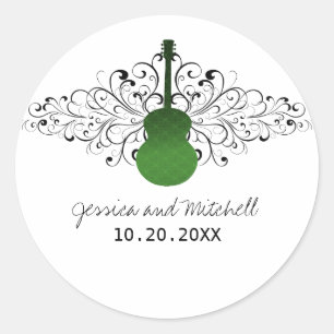 Grüne Wirbel Gitarre Hochzeitsticker Runder Aufkleber