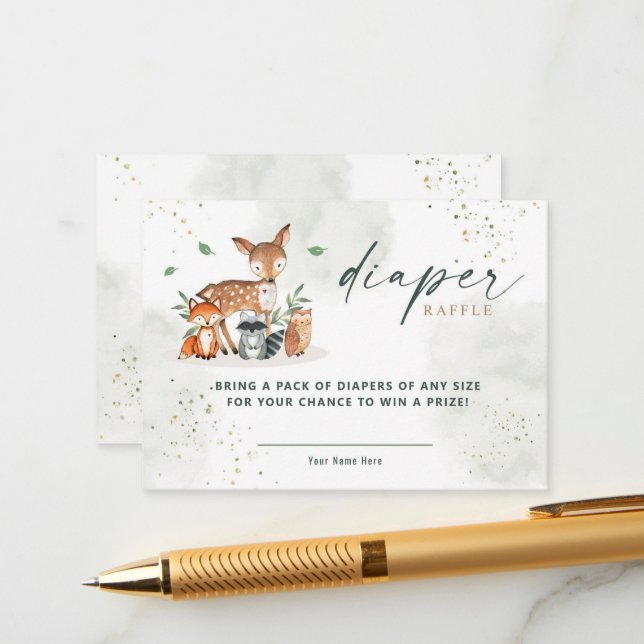 Grüne Woodland Babydusche Windelwanne Begleitkarte (Vorderseite/Rückseite Beispiel)