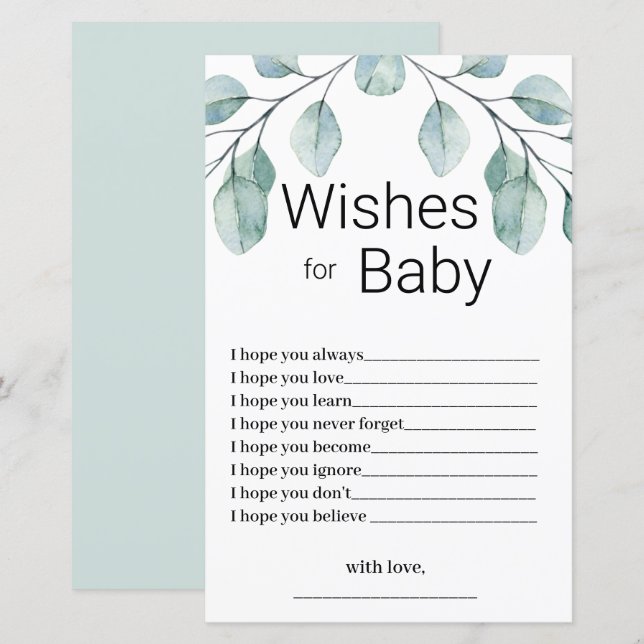 Grüne Wünsche für Baby Shower Spiel (Vorne/Hinten)