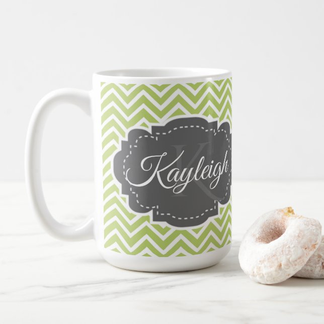 Grüne Zickzack Personalisierte Kaffee-Tasse Kaffeetasse (Mit Donut)