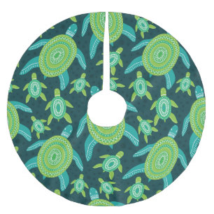 Grüne Zierschildkröten: Vintages Muster. Polyester Weihnachtsbaumdecke