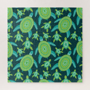 Grüne Zierschildkröten: Vintages Muster. Puzzle
