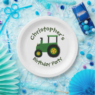 Grüne Zugmaschine Design Personalisiert Geburtstag Pappteller