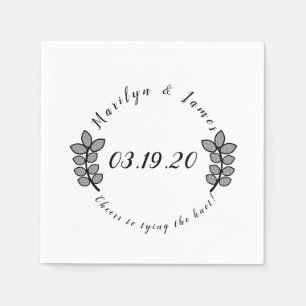 Grüne Zweig Schwarz Weiß Hochzeitslogo Serviette