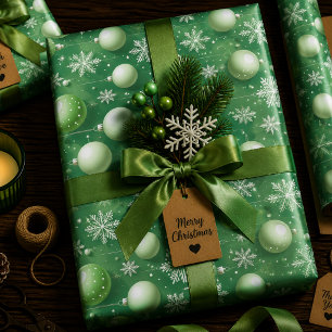 Grüne Zweige und Schneeflocken Geschenkpapier Set