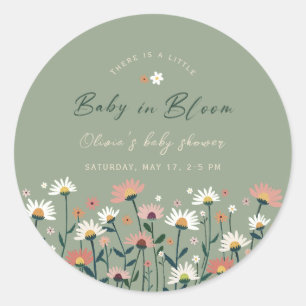 Grünen Boho Blütenbaby im Blütendusche Runder Aufkleber