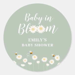Grünen Boho Daisy Blumenbaby in Blütendusche Runder Aufkleber