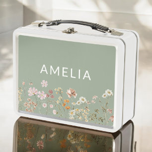 Grünen Boho Wildblume zurück zur Schule Metall Brotdose