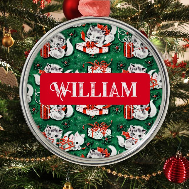 Grünen Jahrgang der 1950er Jahre Weihnachts-Kätzch Ornament Aus Metall (Von Creator hochgeladen)