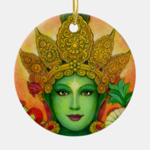 "Grünen Taras Gesichts-" runde Keramikornament
