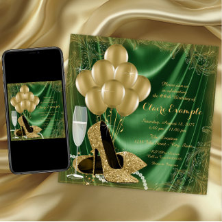 Grünen und Gold Geburtstagsparty Satin Glitzer Einladung