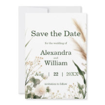 Grünen Wildblumen und Pampas Save the Date
