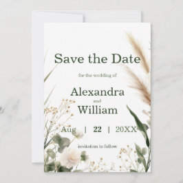 Grünen Wildblumen und Pampas Save the Date