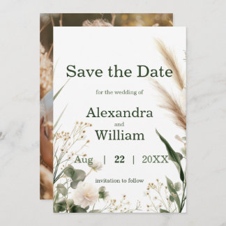 Grünen Wildblumen und Pampas Save the Date