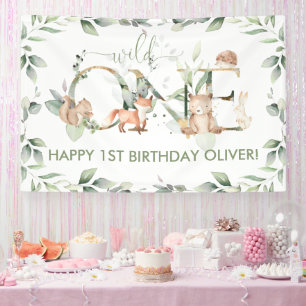 Grünen Woodland Animal Wild Ein Geburtstag Willkom Banner
