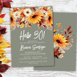 Grüner 30. Geburtstag Herbst Blumen Schmetterling Einladung