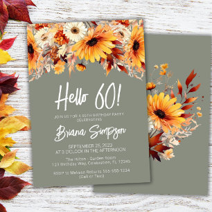 Grüner 60. Geburtstag Herbst-Blumenstrauß Einladung