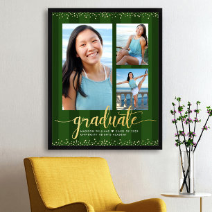 Grüner Abschluss 3 Foto Streifen Gold Glitter Schr Poster