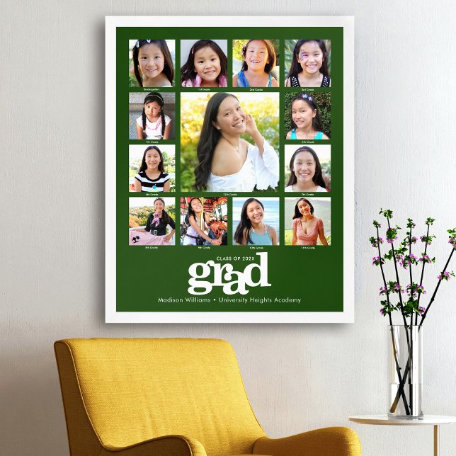 Grüner Abschluss K-12 FotoCollage Bold modern Poster (Von Creator hochgeladen)